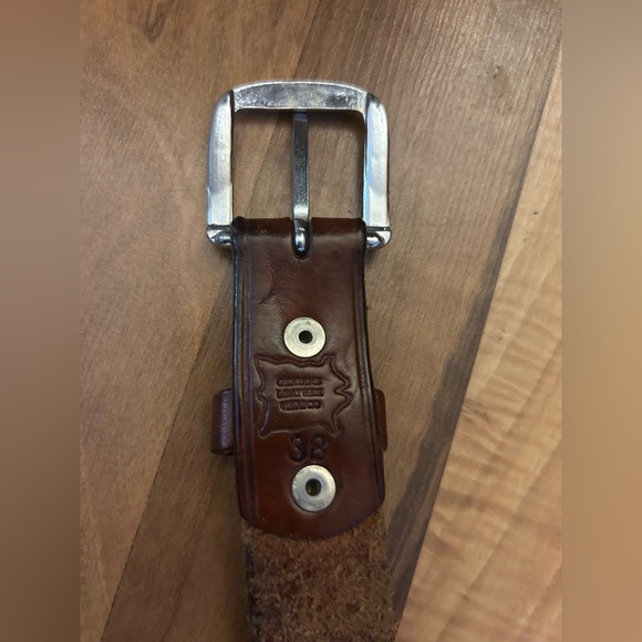 Brown Leather Belt with Silver Buckle and Decorative Braided Stitching - Picture 8 of 8
